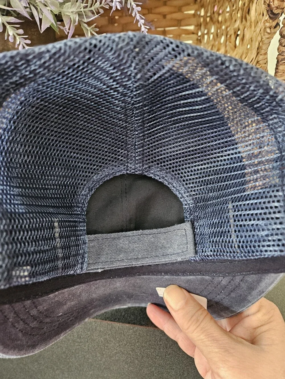 NWOT Sunshine Mixed With A Little Hurricane Distressed Navy Trucker Hat